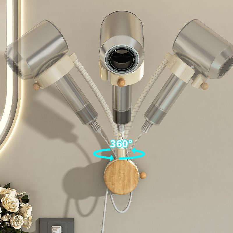 Hair Dryer Stand Hands Free Wall, Hands-Free Hair Dryer Holder Wall Mounted with 360 Adjustable Hose, No-Drill, for Light Weight (Less than 1Lb), for Vanity, Wigs, Pet Grooming (Black&White)