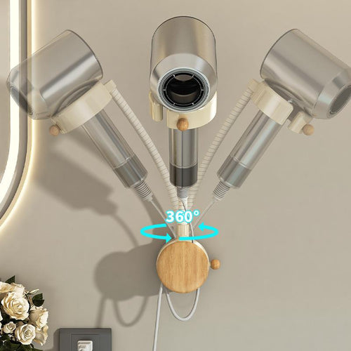 Hair Dryer Stand Hands Free Wall, Hands-Free Hair Dryer Holder Wall Mounted with 360 Adjustable Hose, No-Drill, for Light Weight (Less than 1Lb), for Vanity, Wigs, Pet Grooming (Black&White)